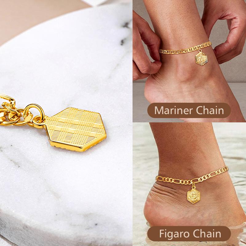 Initial 26 Letters A-Z Anklet Gold-plated 5mm Chain Anklets Bracelet with Letters Mariner Chain Figaro Chain Anklet Adjustable For Women Men Girlfriend Bubble Letter