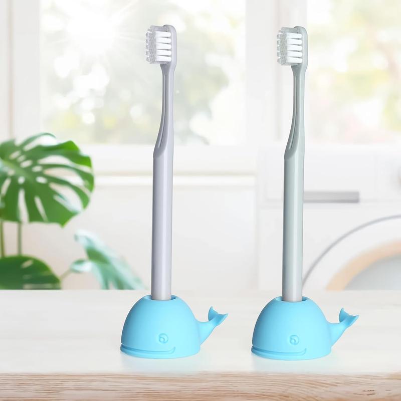 Toothbrush Holders for Bathrooms, 2-Pack Cute Mini Silicone Whale Tooth Brush Organizer, Tooth Brushing Holder for Bathroom Countertop, Baby Blue