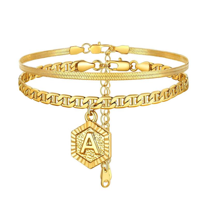 Initial 26 Letters A-Z Anklet Gold-plated 5mm Chain Anklets Bracelet with Letters Mariner Chain Figaro Chain Anklet Adjustable For Women Men Girlfriend Bubble Letter