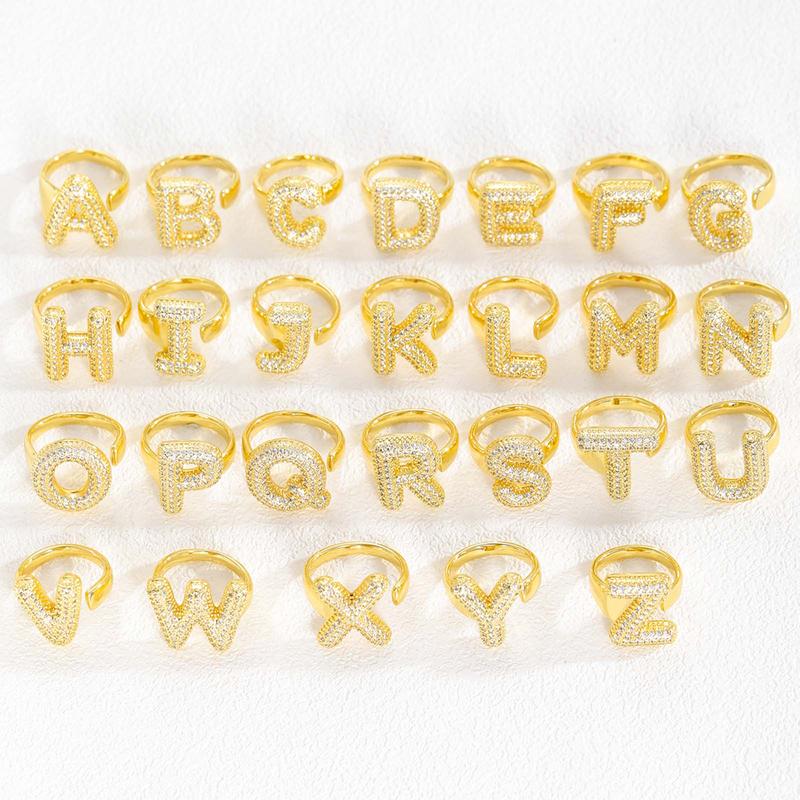New 26 English letter rings fashionable chubby balloon letter rings with adjustable opening for women