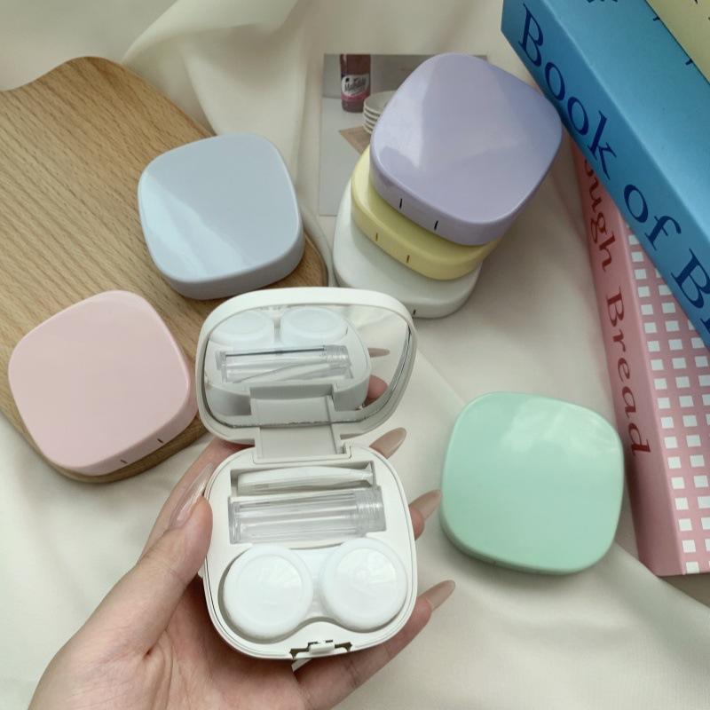 Style Simple Fashion Invisible Glasses Box Couple Box Nursing Beauty Pupil Box Solid Color Portable Cosmetic Contact Lenses Storage Box