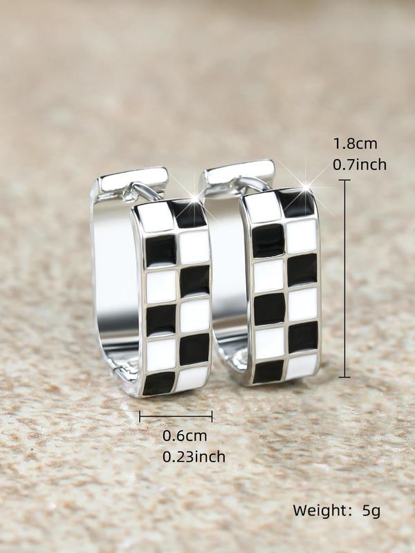 Checkerboard Pattern Hoop Earrings, Casual Enamel Drip Earring Clip for Women for Party, Daily Decor, Trendy All-match Luxury Jewelry for Gift, Fall Outfits, Fall Freshness
