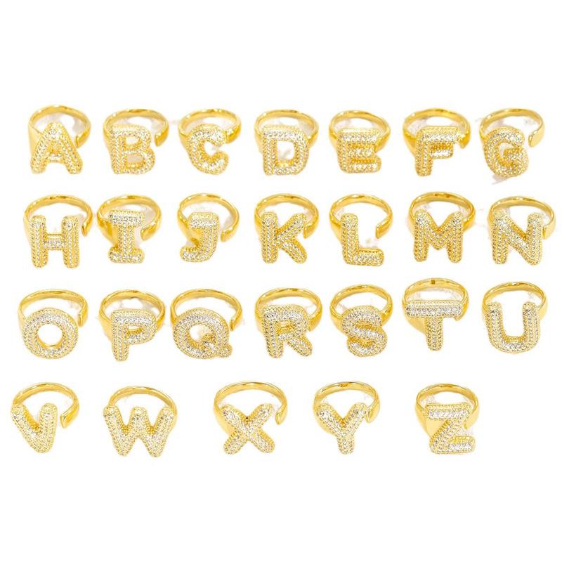 New 26 English letter rings fashionable chubby balloon letter rings with adjustable opening for women