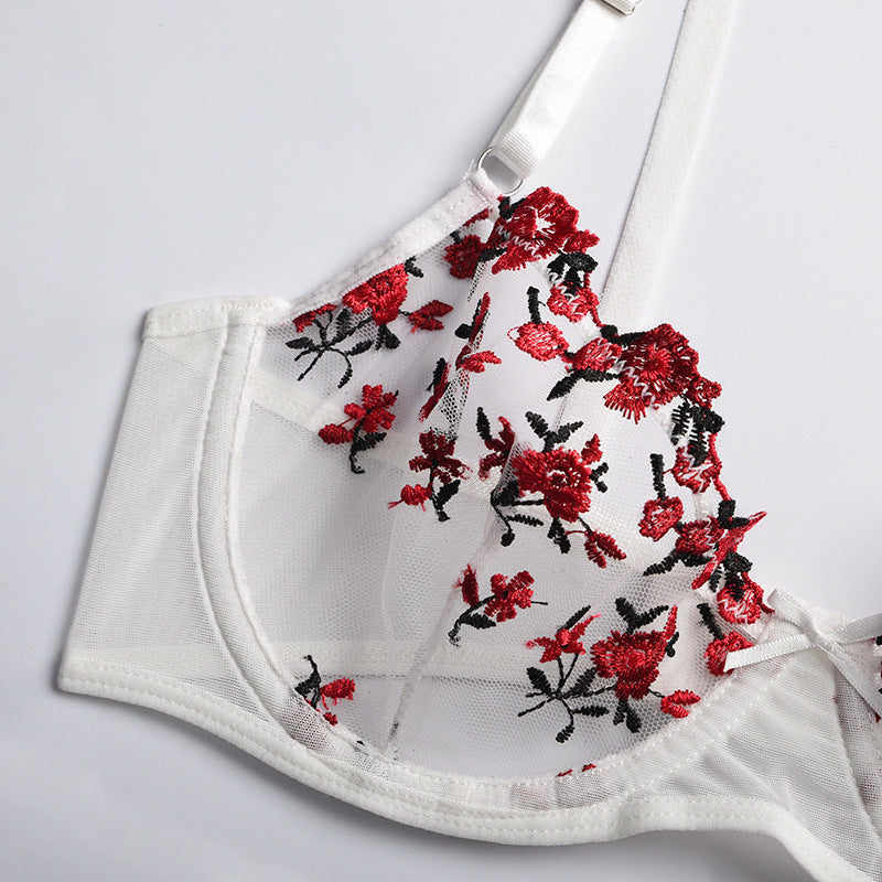New Arrival - Sexy Sheer Women's Lingerie Set with Flower Embroidery, Elastic Design, Perfect for Romance