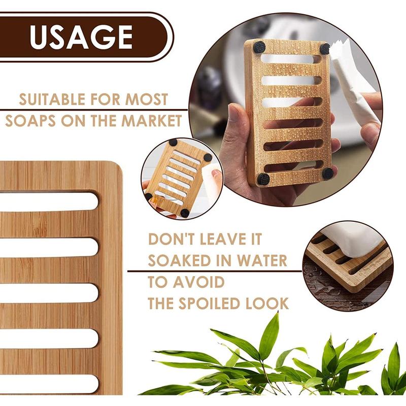 Bamboo Soap Holder for Shower Wall - 2Pcs Wooden Soap Dish for Shower - Kitchen Soap Tray Dish Soap Holder