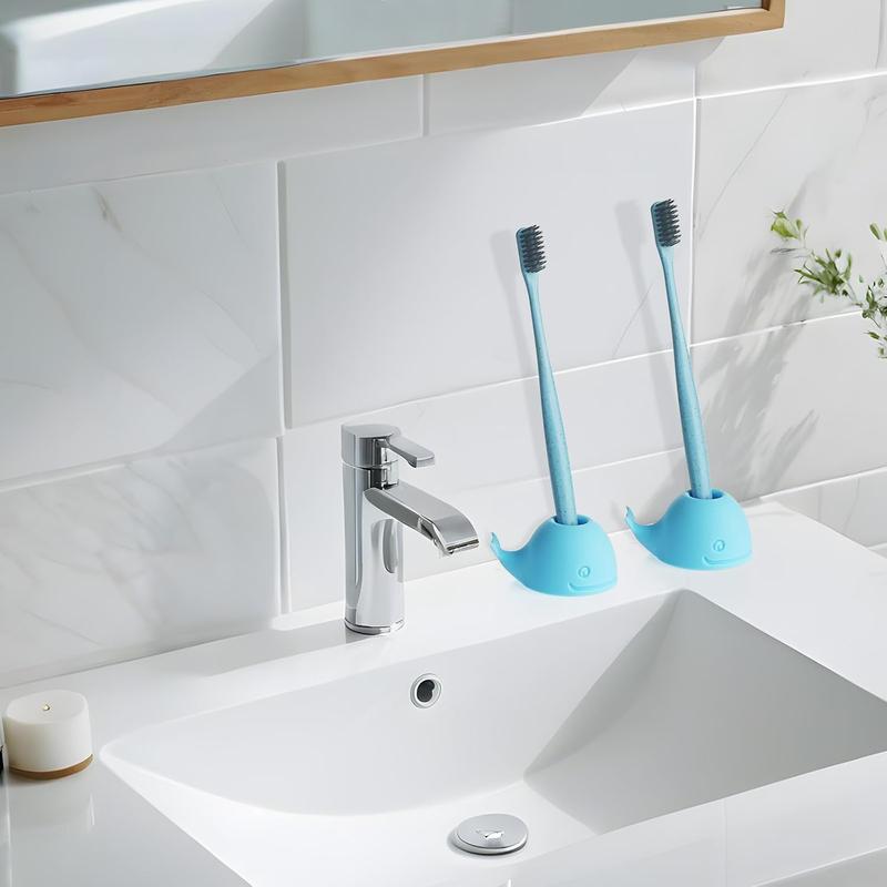 Toothbrush Holders for Bathrooms, 2-Pack Cute Mini Silicone Whale Tooth Brush Organizer, Tooth Brushing Holder for Bathroom Countertop, Baby Blue