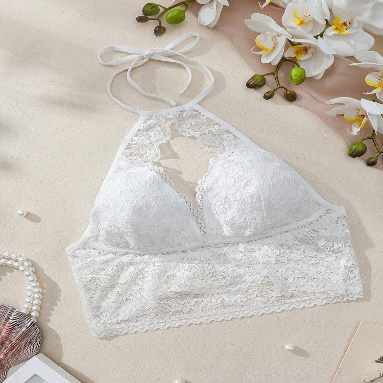 Sexy Women's Lace Deep V Bra with Hollow Out Back, Neck-Hanging, and See-Through Innerwear for Couples | Valentine's Day Gift