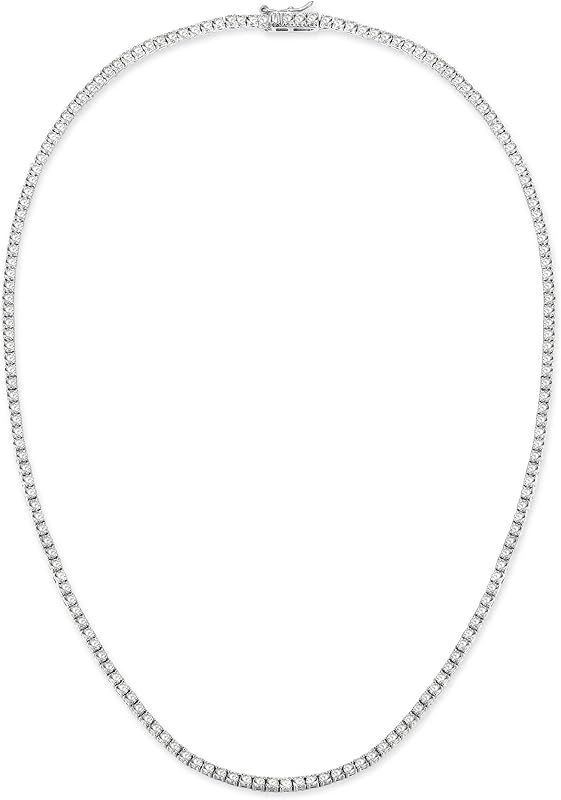 18K White/Yellow Gold Plated 3.0mm Round Cubic Zirconia Classic Tennis Necklace For Women 16-24 Inches