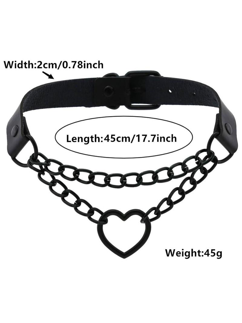 Punk Style Heart Design Choker, Fashionable PU Leather Chain Necklace for Party, Daily Clothing Decor, Trendy All-match & Exquisite Jewelry for Birthday Gift