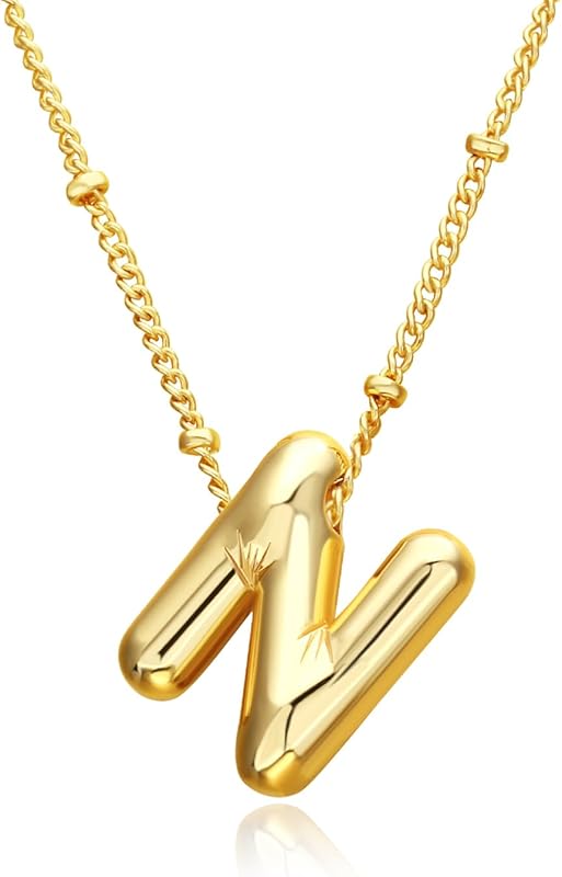 Christmas gifts&specials 18k Bubble Letter Necklace Gold for Women, Rhinestone Bubble Balloon Initial Necklace for Her, Charm Puff Letter Name Pendant Chunky Alphabet necklace