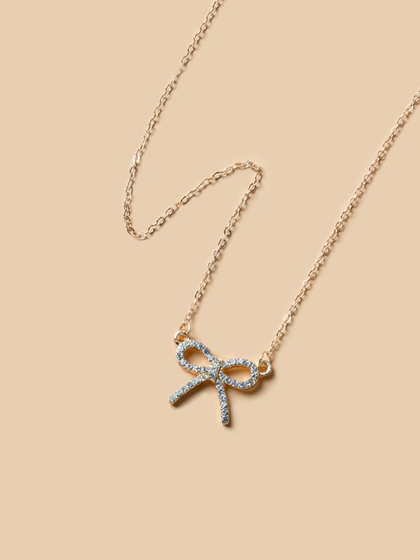 Rhinestone Bow Decor Chain Necklace, Clavicle Chain Matching Necklace for Gift, Elegant All-match Fashion Women Jewelry Accessories for Daily Fall