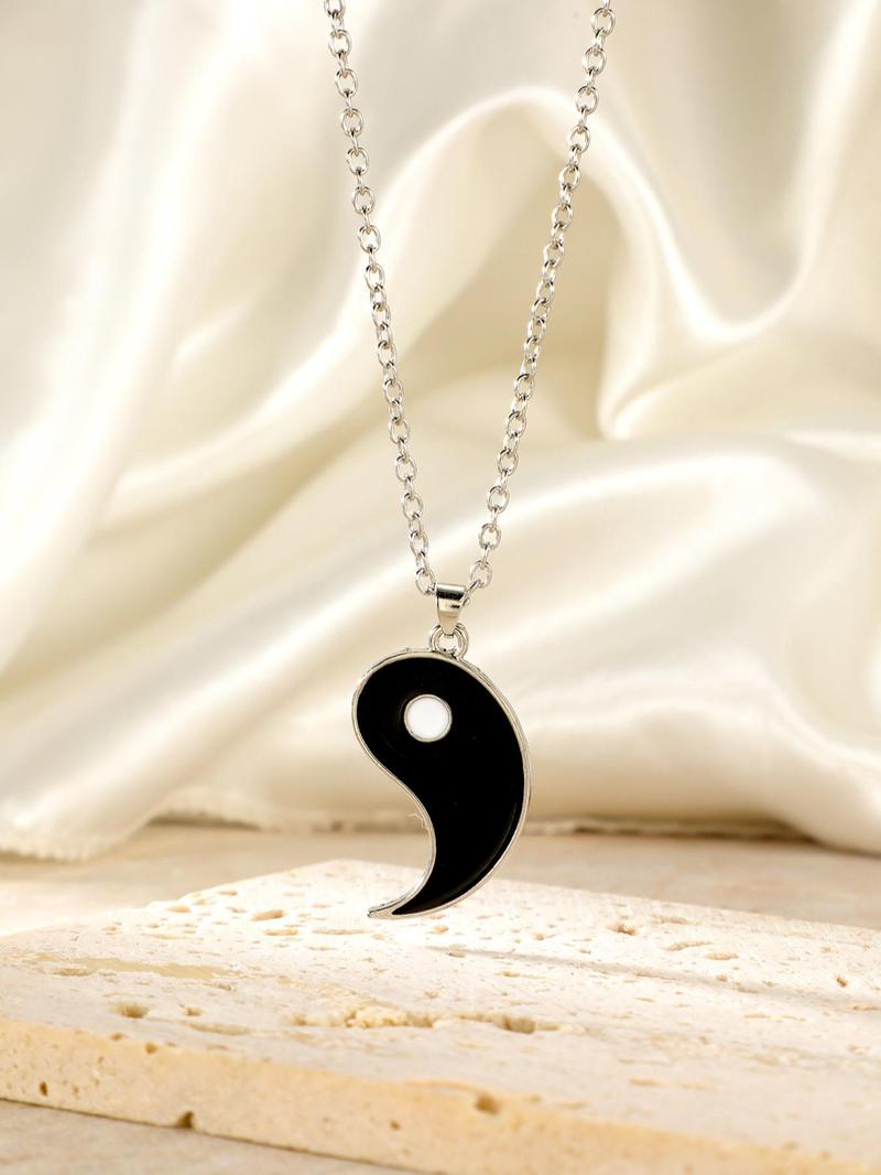 Yinyang Design Pendant Necklace for Couple, 2pcs 2024 New Dainty Jewelry for Daily Clothing Decor, Party, Chic All-match Jewelry As Gift for Girlfriend & Boyfriend