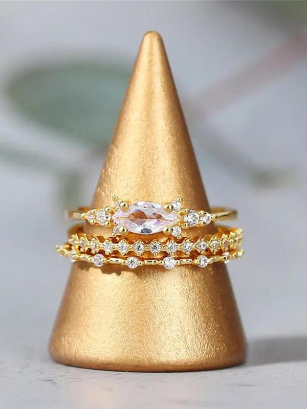 Women's Elegant Rhinestone Decor Promise Stack Rings, 3pcs/set Trendy Exquisite Engagement Rings, Chic Fashionable Jewelry As Gift for Women and Girls, for Fall Fall Sets