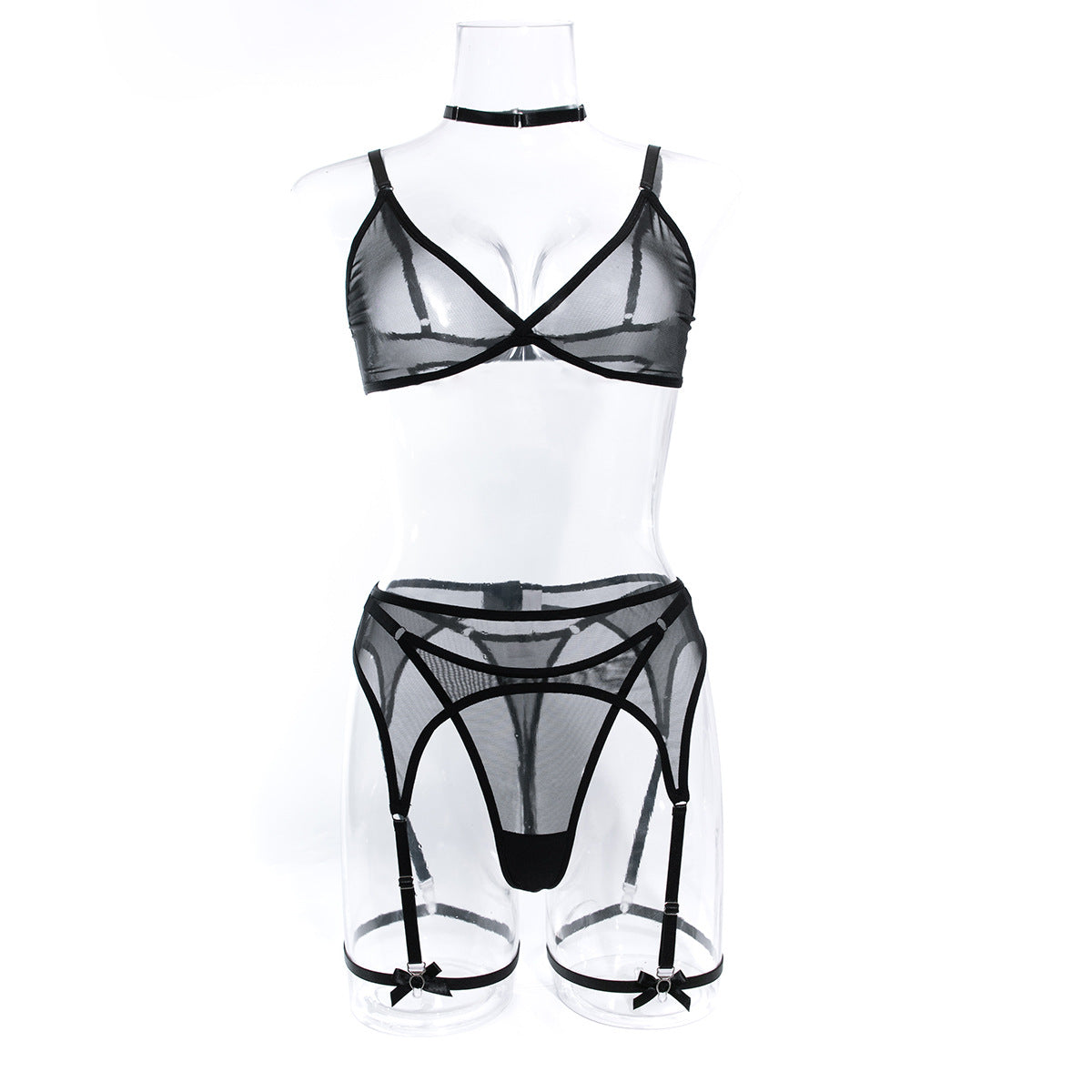 New Arrival Sexy Netted Bra Set with Bow and No-Underwire - 5-Piece with Cape for Women | Perfect for Date Night