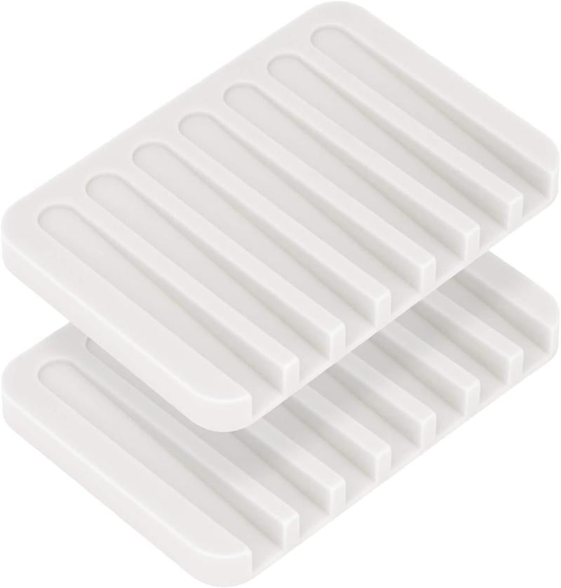 Anwenk Soap Dish Shower Waterfall Soap Tray Soap Saver Soap Holder Drainer Flexible Silicone for Shower/Bathroom/Kitchen/Counter Top,Keep Soap Bars Dry Clean,Easy Cleaning-White,2Pack