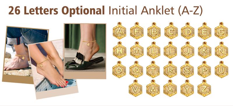 Initial 26 Letters A-Z Anklet Gold-plated 5mm Chain Anklets Bracelet with Letters Mariner Chain Figaro Chain Anklet Adjustable For Women Men Girlfriend Bubble Letter
