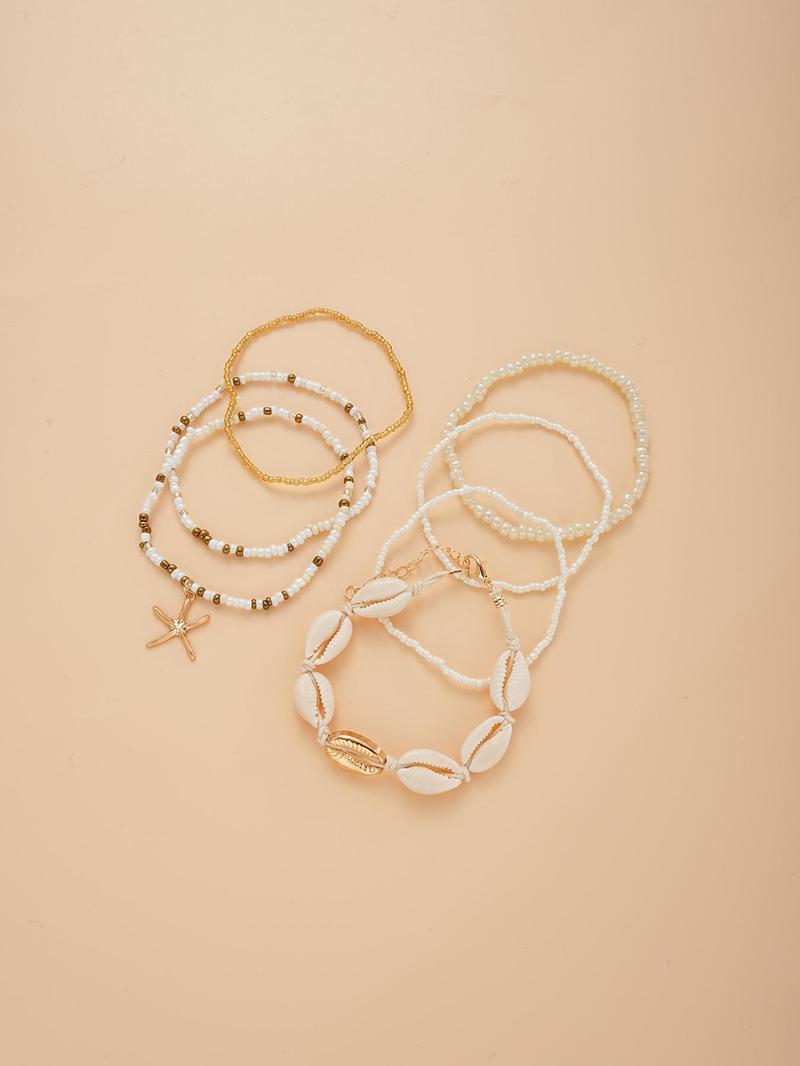 Shell & Star Decor Beaded Anklet, Fashionable Faux Pearl Decorated Anklet for Women & Girls, Style for Birthday Gift Back To School