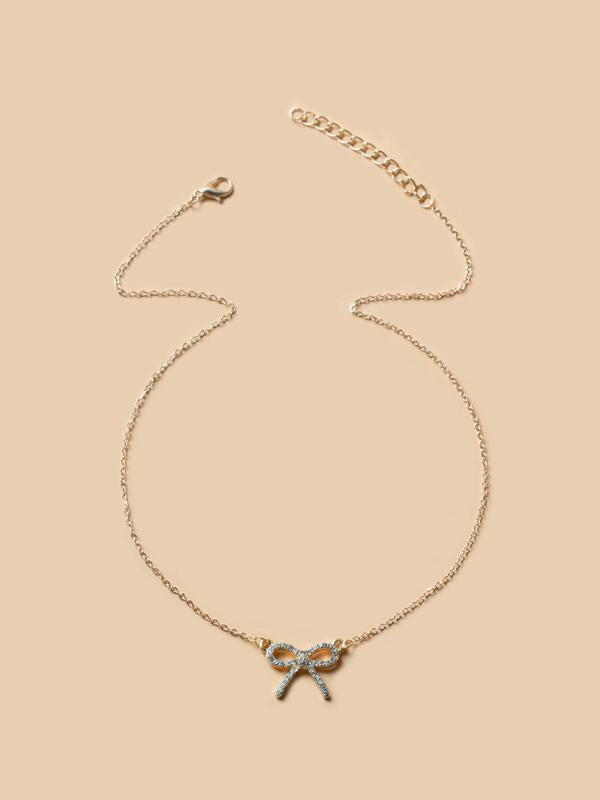 Rhinestone Bow Decor Chain Necklace, Clavicle Chain Matching Necklace for Gift, Elegant All-match Fashion Women Jewelry Accessories for Daily Fall