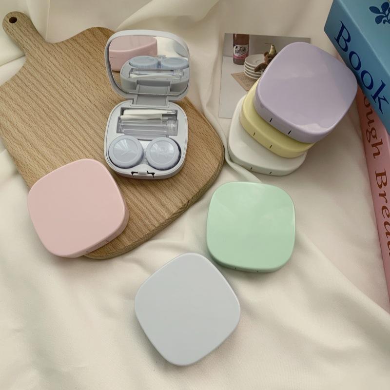 Style Simple Fashion Invisible Glasses Box Couple Box Nursing Beauty Pupil Box Solid Color Portable Cosmetic Contact Lenses Storage Box