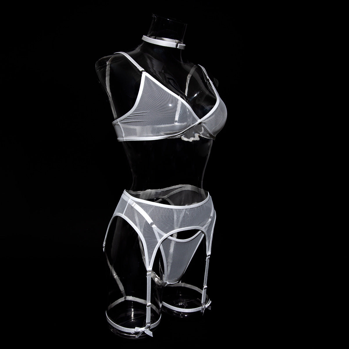 New Arrival Sexy Netted Bra Set with Bow and No-Underwire - 5-Piece with Cape for Women | Perfect for Date Night