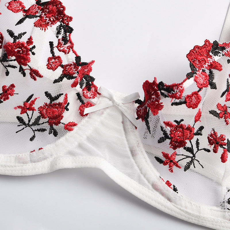 New Arrival - Sexy Sheer Women's Lingerie Set with Flower Embroidery, Elastic Design, Perfect for Romance