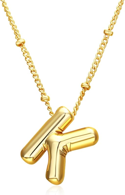 Christmas gifts&specials 18k Bubble Letter Necklace Gold for Women, Rhinestone Bubble Balloon Initial Necklace for Her, Charm Puff Letter Name Pendant Chunky Alphabet necklace
