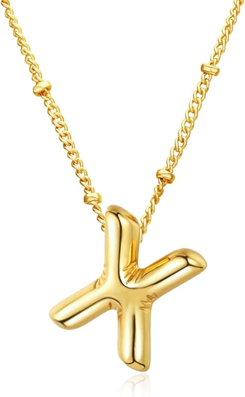 Christmas gifts&specials 18k Bubble Letter Necklace Gold for Women, Rhinestone Bubble Balloon Initial Necklace for Her, Charm Puff Letter Name Pendant Chunky Alphabet necklace