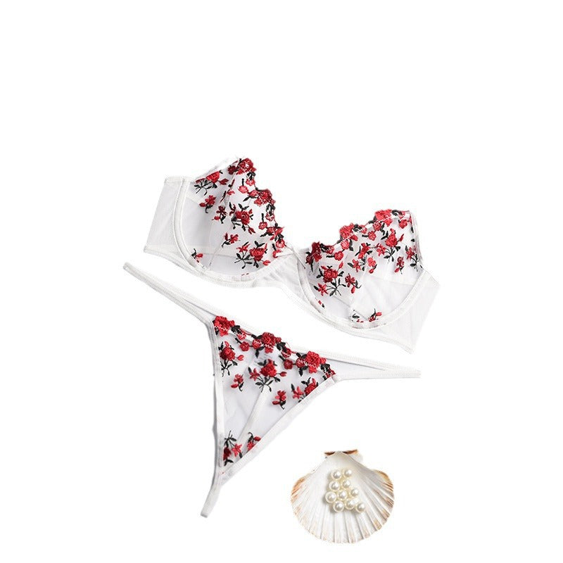 New Arrival - Sexy Sheer Women's Lingerie Set with Flower Embroidery, Elastic Design, Perfect for Romance
