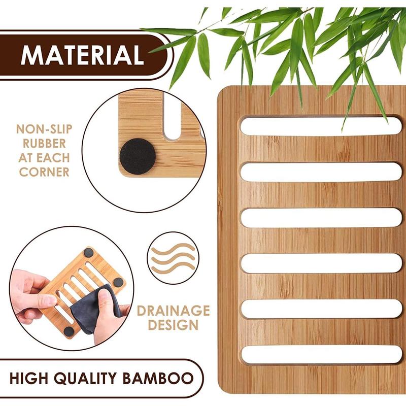 Bamboo Soap Holder for Shower Wall - 2Pcs Wooden Soap Dish for Shower - Kitchen Soap Tray Dish Soap Holder