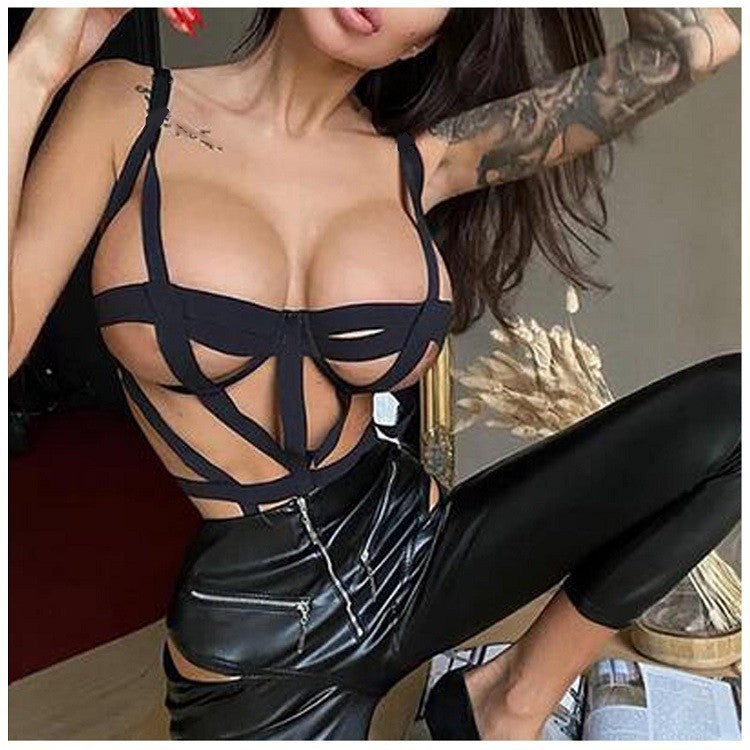 Couple's Sexy Lingerie - Bondage-Style Hollow Out Bodysuit with Open-Crotch Design for Passionate Nights - New Arrival