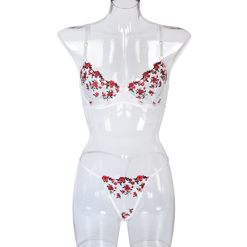 New Arrival - Sexy Sheer Women's Lingerie Set with Flower Embroidery, Elastic Design, Perfect for Romance