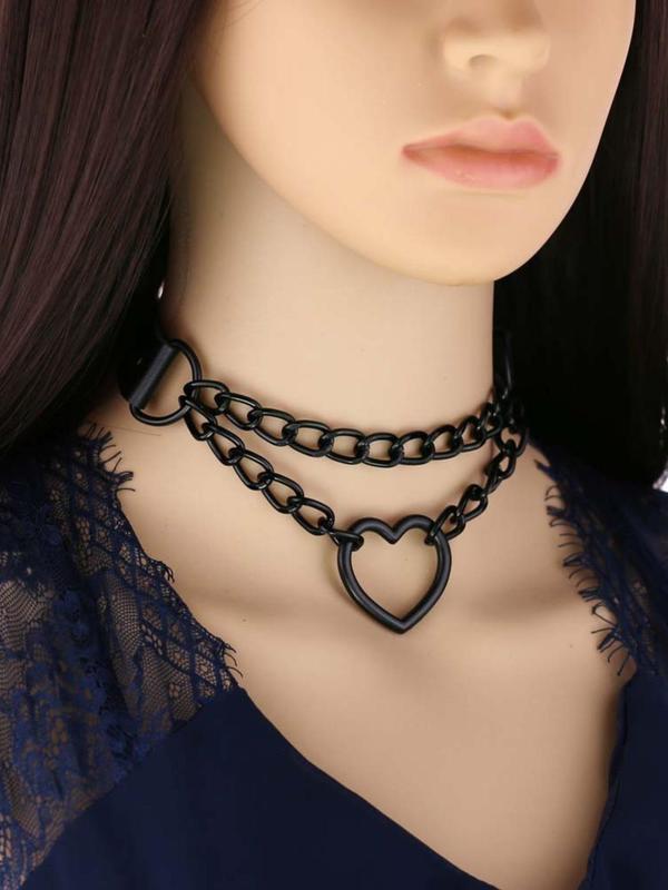 Punk Style Heart Design Choker, Fashionable PU Leather Chain Necklace for Party, Daily Clothing Decor, Trendy All-match & Exquisite Jewelry for Birthday Gift