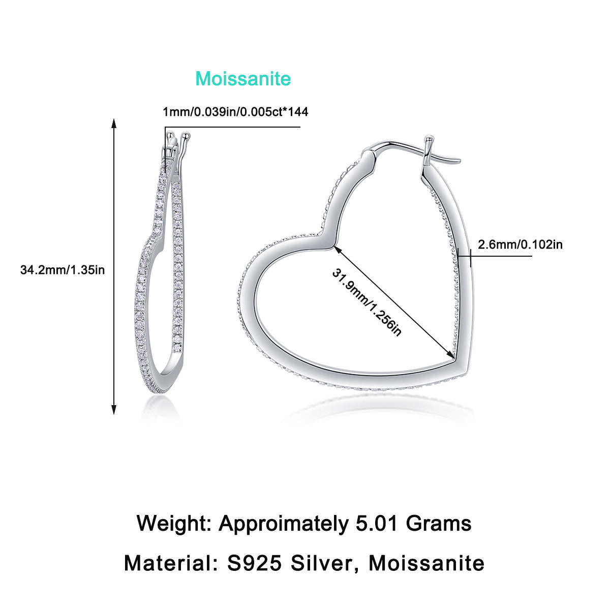 S925 Silver New Heart-Shaped Hoop Earrings for Women High-End Feel Hot-Selling Moissanite Earrings