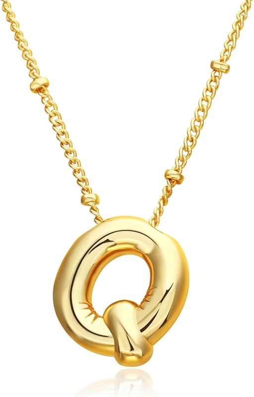 Christmas gifts&specials 18k Bubble Letter Necklace Gold for Women, Rhinestone Bubble Balloon Initial Necklace for Her, Charm Puff Letter Name Pendant Chunky Alphabet necklace