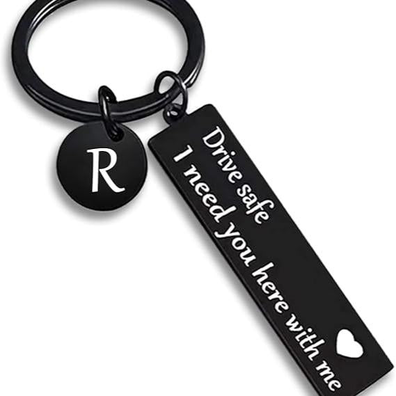 Drive Safe Keychain for Boyfriend - 26-Letter Personalized Keychain - Perfect Gift for Birthday, Christmas, Valentines Day - Various Patterns Includes Spanish styles