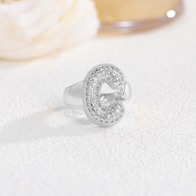 New 26 English letter rings fashionable chubby balloon letter rings with adjustable opening for women