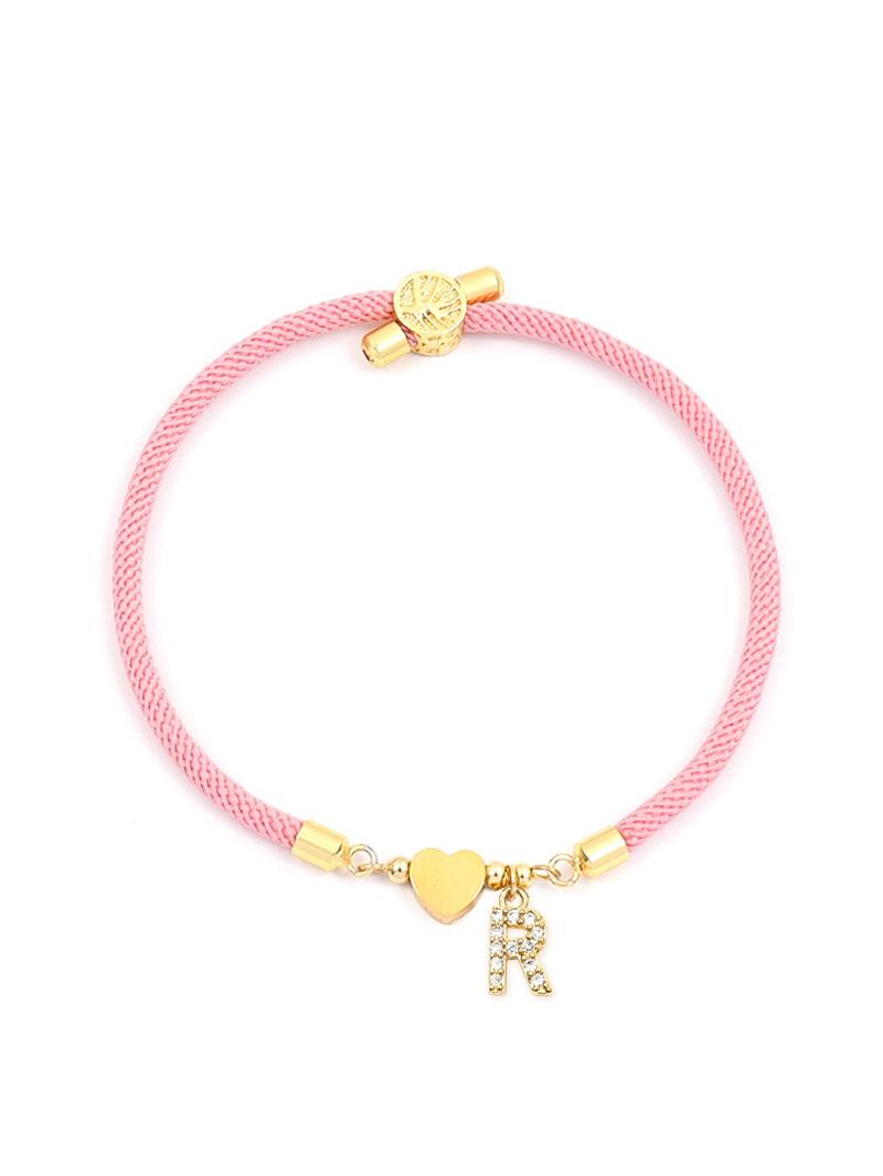 Initial Heart Charm Link Bracelet, Fashion All-match Jewelry for Women, Retro Adjustable Rope Bracelet for Daily Use