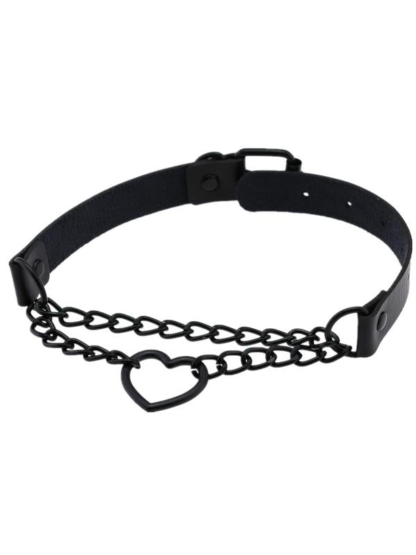 Punk Style Heart Design Choker, Fashionable PU Leather Chain Necklace for Party, Daily Clothing Decor, Trendy All-match & Exquisite Jewelry for Birthday Gift