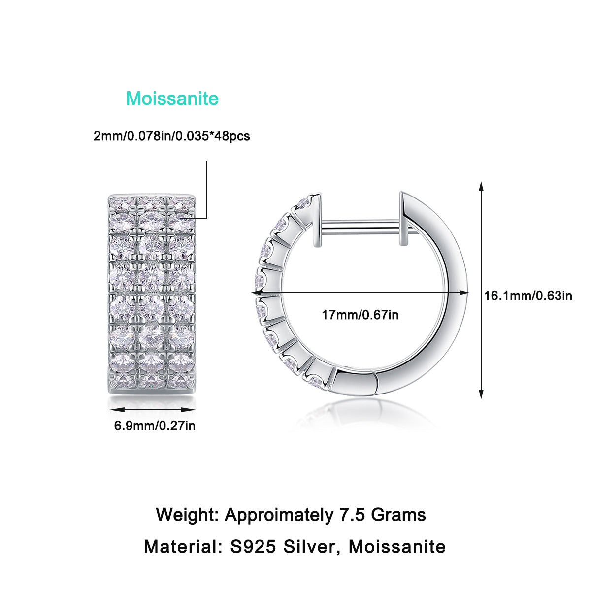 S925 Silver Earrings Moissanite Hoop Earrings