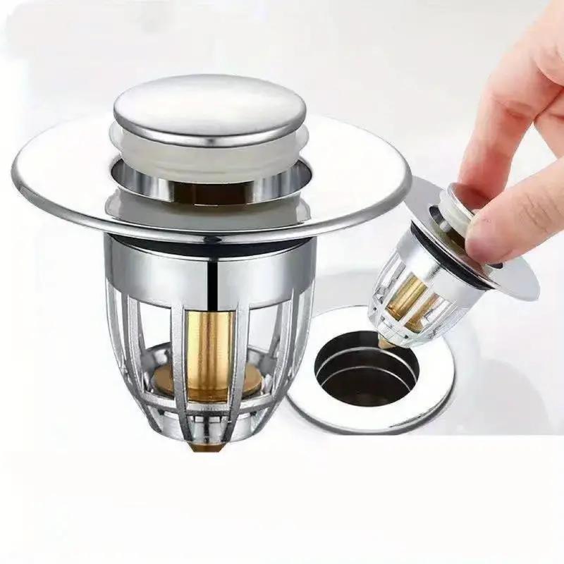 Round Bathroom Drain Stopper, Universal Bathroom Sink Plug, Anti-clog Drain Stopper, Press Type Bath Tub Plug, Bathroom Supplies