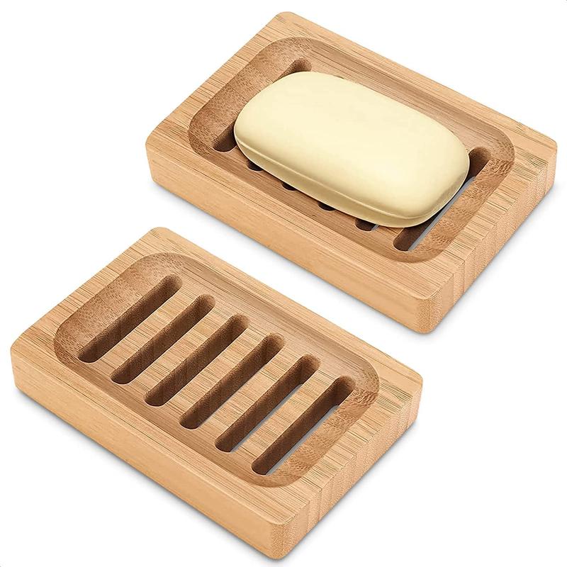 Bamboo Soap Holder for Shower Wall - 2Pcs Wooden Soap Dish for Shower - Kitchen Soap Tray Dish Soap Holder