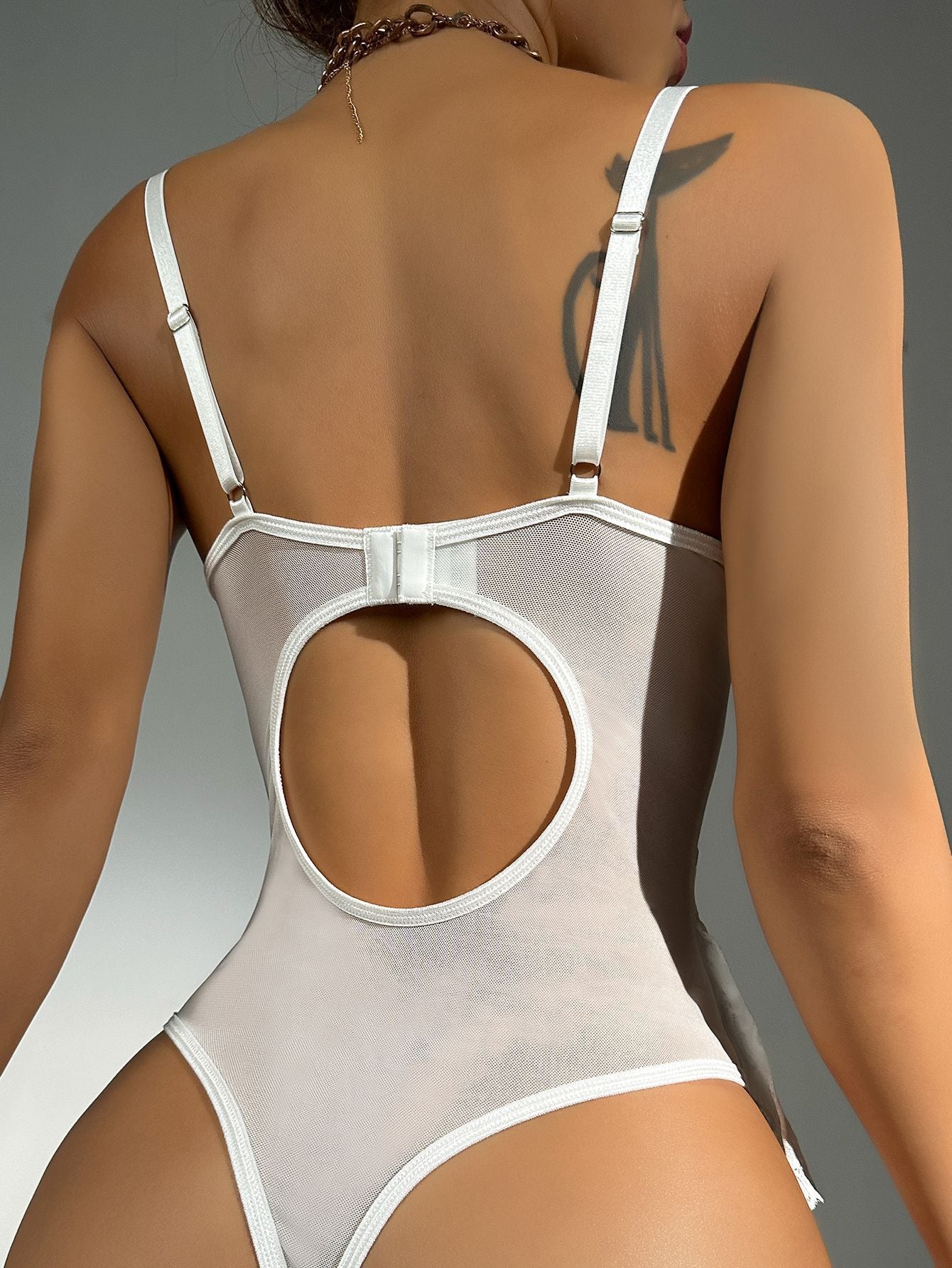 Lace Hollow-Out Backless Heart Temptation Bodycon Bodysuit for Women - Sexy Lingerie