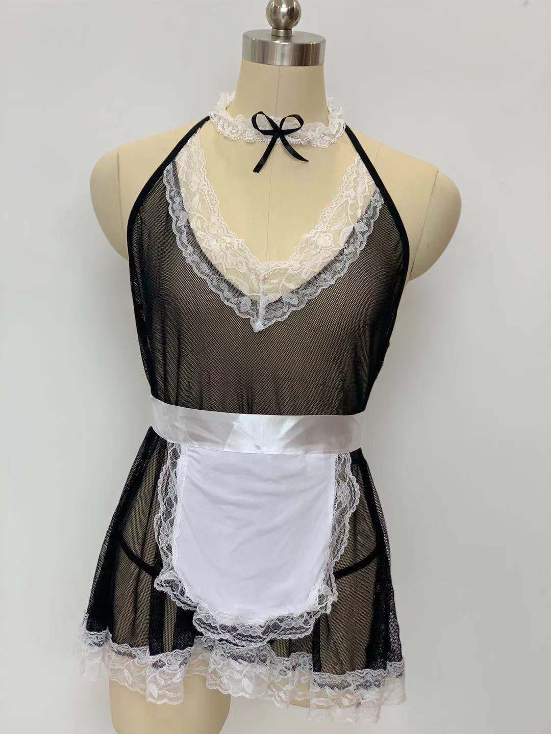Sexy Plus Size Maid Uniform with Net and See-Through Design | Women's Lingerie | Tempting Nightwear