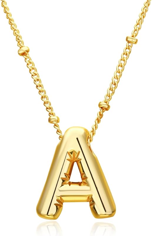 Christmas gifts&specials 18k Bubble Letter Necklace Gold for Women, Rhinestone Bubble Balloon Initial Necklace for Her, Charm Puff Letter Name Pendant Chunky Alphabet necklace