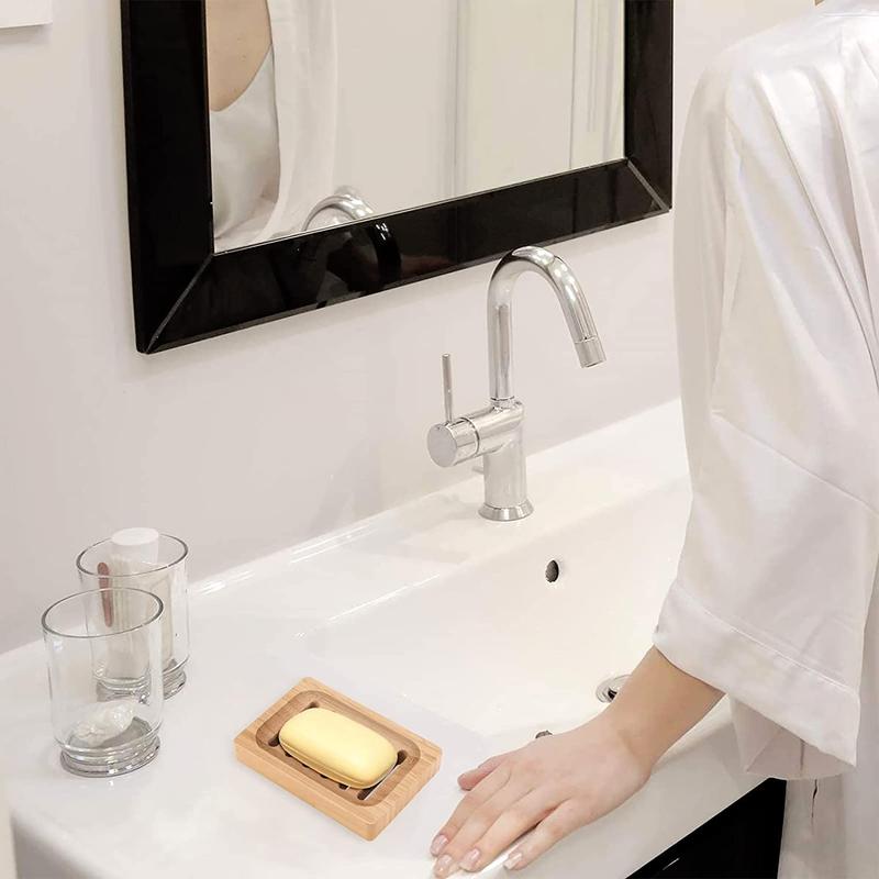 Bamboo Soap Holder for Shower Wall - 2Pcs Wooden Soap Dish for Shower - Kitchen Soap Tray Dish Soap Holder