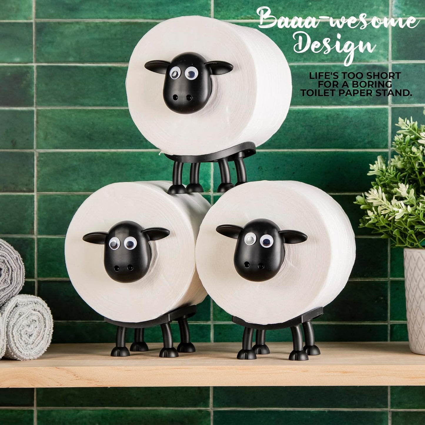 sheep toilet roll holder-funny toilet paper holder free standing bathroom set-3D printed black sheep loo roll holder-hilarious tissue paper roll storage