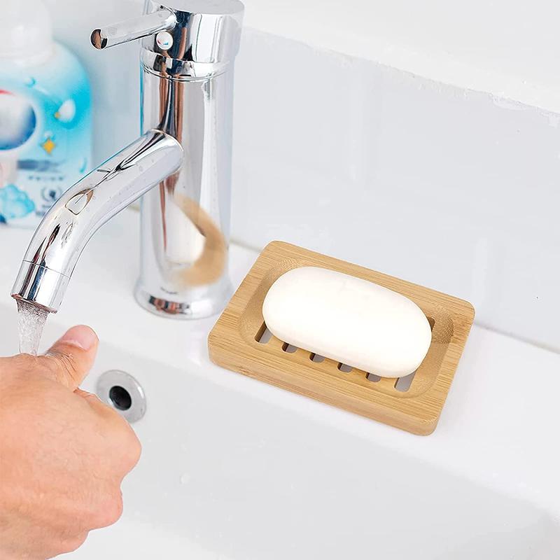 Bamboo Soap Holder for Shower Wall - 2Pcs Wooden Soap Dish for Shower - Kitchen Soap Tray Dish Soap Holder
