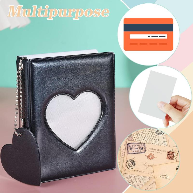 3" Mini Photo Album, Kpop Photocard Holder Book 32 Pockets, Photocard with Mirror-Like Photocard Binder, Love Heart Pendant Decor Gift Hollow