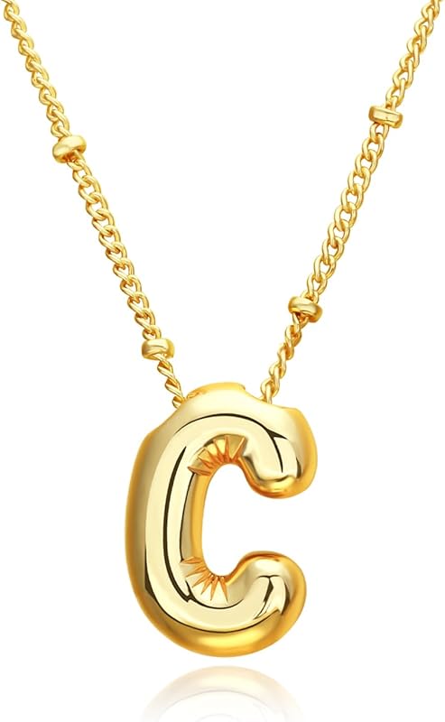 Christmas gifts&specials 18k Bubble Letter Necklace Gold for Women, Rhinestone Bubble Balloon Initial Necklace for Her, Charm Puff Letter Name Pendant Chunky Alphabet necklace