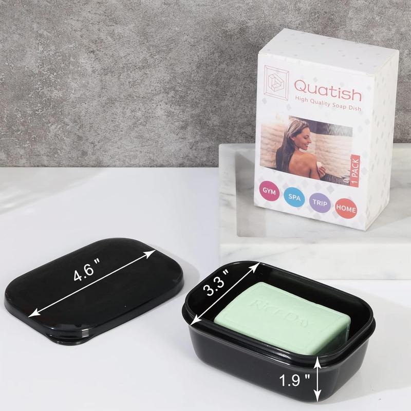 Quatish Leakproof Soap Holder 1 Pack, Travel Soap Container with Lid, Travel Size Toiletries, Portable Bar Soap Holder, Soap Box, Soap Dish for Traveling, Camping, Gym, Bathroom, Black
